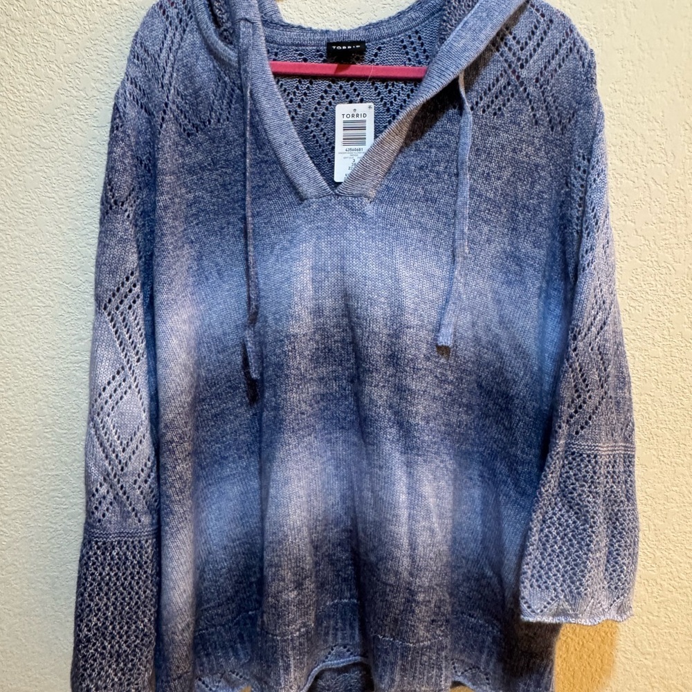 Torrid Spacedye Hoodie Knit Pullover Sweater. Indigo 3x NWT